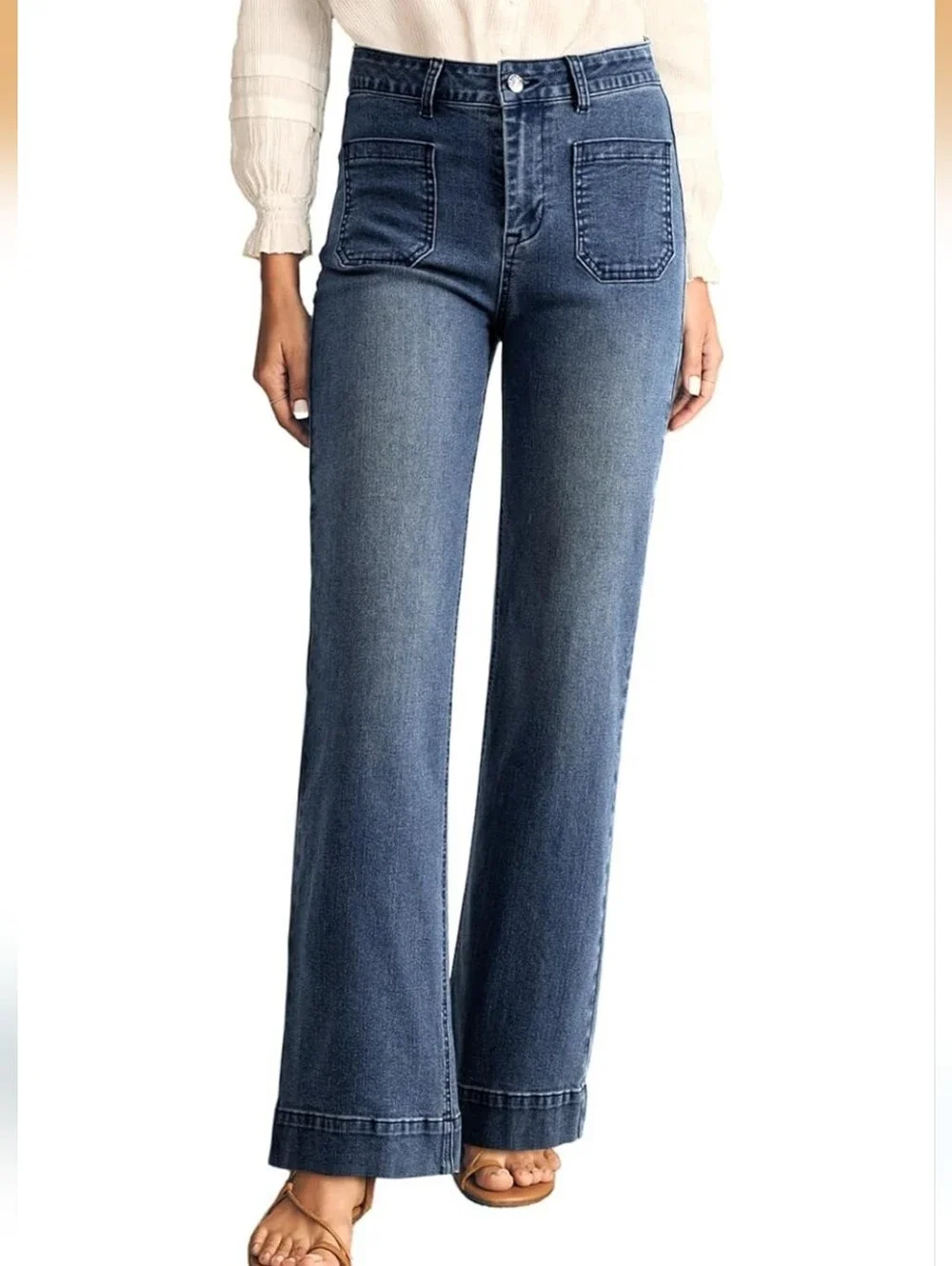Celebrity Pink Juniors High Wide-Leg Patch Pocket Dark Wash Jeans Size 11/30 NWT - Picture 2 of 16